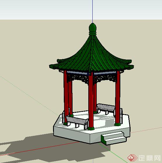 中国元素su模型六角亭设计参考