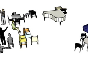 设计素材之家具陈设及人物设计SU(草图大师)模型