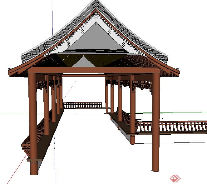 园林景观之古典中式廊架设计SU模型(2)