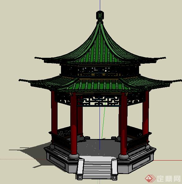 某古典中式景观亭设计方案SU模型(1)
