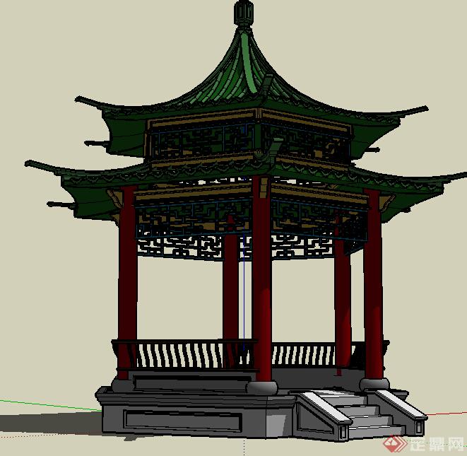 某古典中式景观亭设计方案SU模型(2)