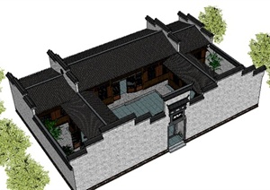 某现代中式四合院建筑设计方案SU(草图大师)模型