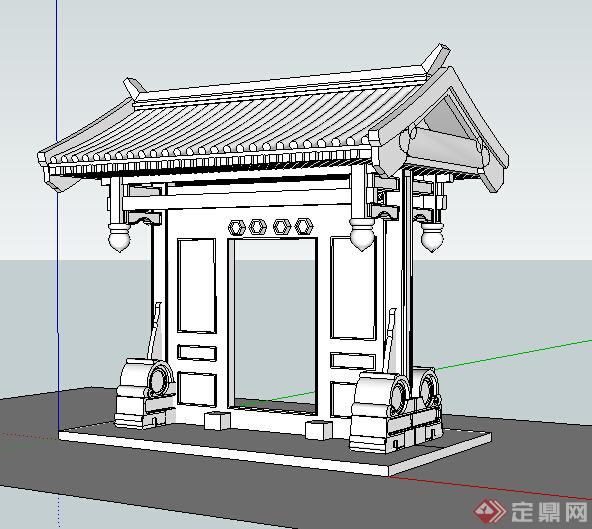 某古典中式住宅入口建筑设计方案SU模型(1)