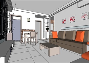 某两室一厅住宅装饰设计SU(草图大师)模型1