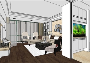 某现代风格住宅空间室内设计客厅玄关整体SU(草图大师)模型