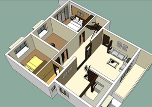 某现代中式复式住宅一楼室内设计SU(草图大师)模型