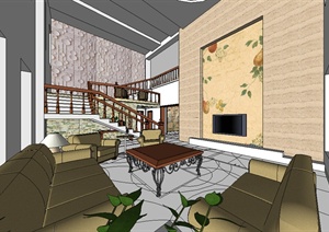 某现代风格别墅住宅室内装饰设计方案SU(草图大师)模型1