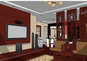 某现代中式住宅室内装饰设计方案SU(草图大师)模型41