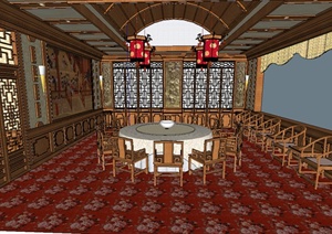 某中式餐饮空间宴会厅室内设计SU(草图大师)模型