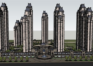 多个精美高层住宅小区规划设计SU(草图大师)建筑模型