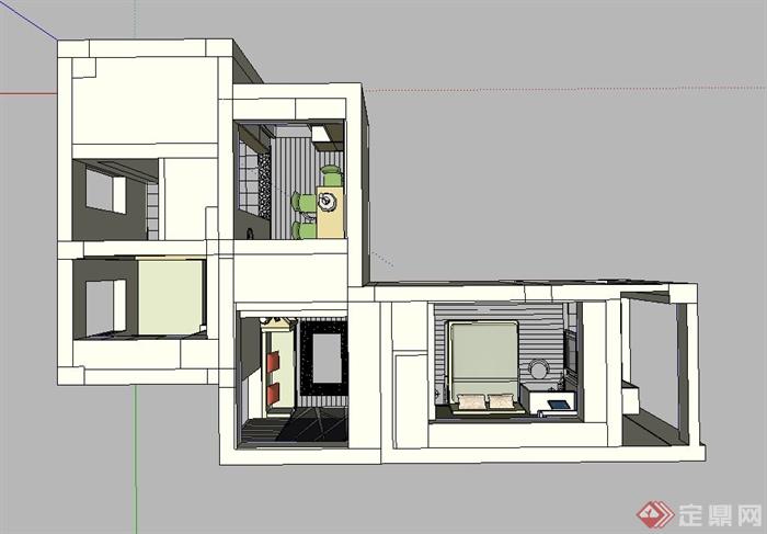 某两室两厅住宅装饰设计SU模型(2)