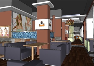 某咖啡店整体室内装饰设计SU(草图大师)模型