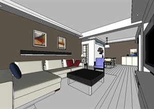 某现代风格三室两厅室内装饰设计SU(草图大师)模型