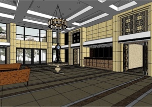 某中式风格酒店大厅室内设计SU(草图大师)模型