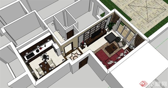 某公寓住宅装饰设计整套图纸（含CAD+SU+效果图）(3)
