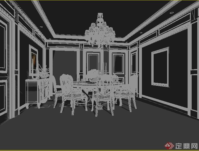 某欧式风格圆桌餐厅室内装饰3DMAX模型(1)