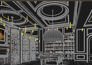 某欧式豪华住宅书房台球室装饰设计3DMAX模型