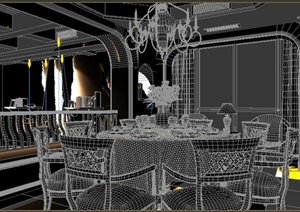 某欧式风格客厅厨房室内装饰餐厅3DMAX模型