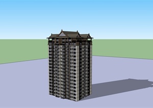 某新中式公寓住宅建筑设计SU(草图大师)模型