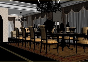 某欧式风格大餐桌餐厅装饰设计3DMAX模型
