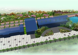某厂区内办公楼周边景观绿化设计（psd格式效果图、cad图纸、jpg效果图）