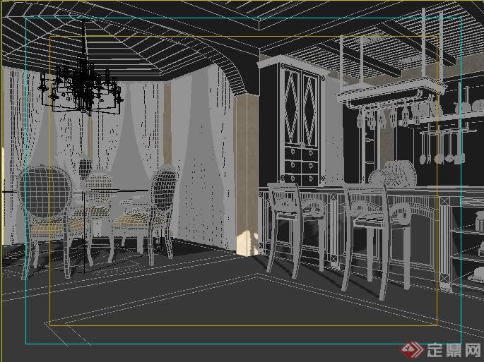 某美式厨房吧台餐厅整体装饰设计3DMAX模型(1)