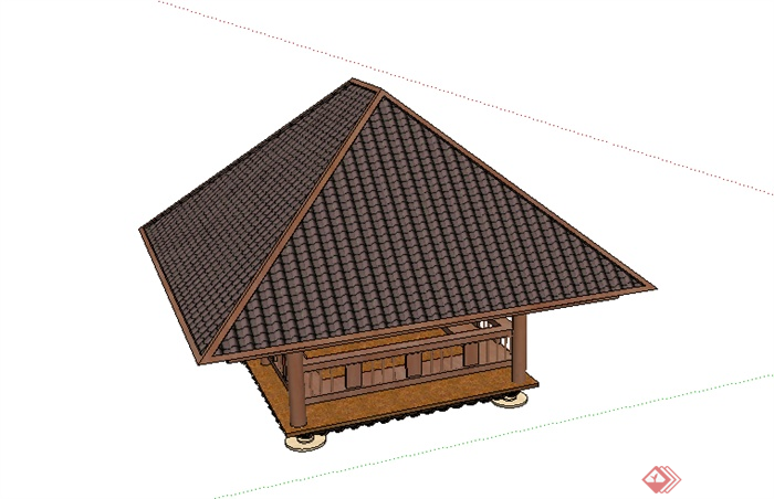 某东南亚木质四角亭设计SU模型(1)