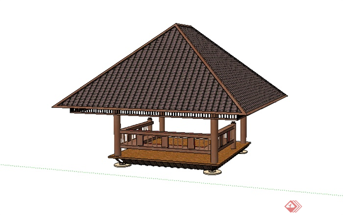 某东南亚木质四角亭设计SU模型(2)