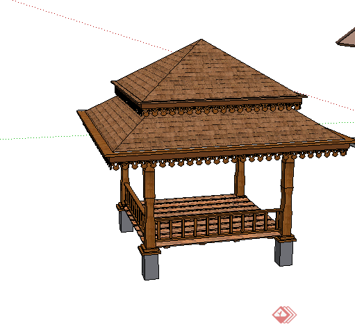 某东南亚木质四角亭模型设计SU(2)