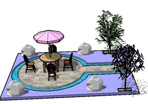 某园林景观四人桌休息桌椅小景设计SU(草图大师)模型