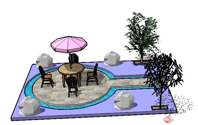 某园林景观四人桌休息桌椅小景设计SU模型