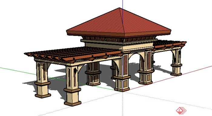 园林景观之新古典风格廊亭组合设计su模型(1)