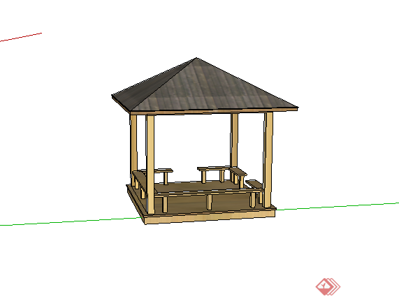 某现代木质景亭设计SU模型素材(1)