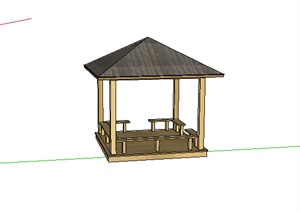 某现代木质景亭设计SU(草图大师)模型素材