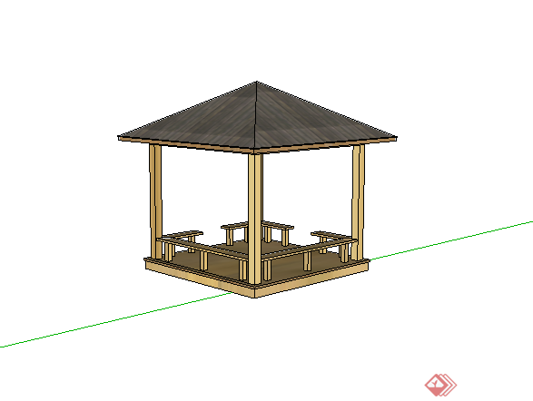 某现代木质景亭设计SU模型素材(2)