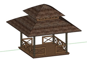 某现代木质景亭设计SU(草图大师)模型素材2