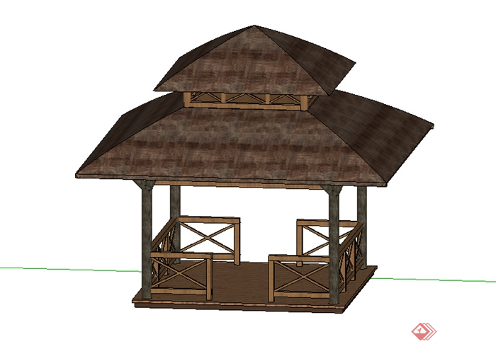某现代木质景亭设计SU模型素材2(2)