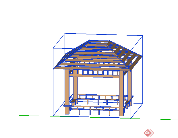 某现代木质景亭设计SU模型素材3(1)