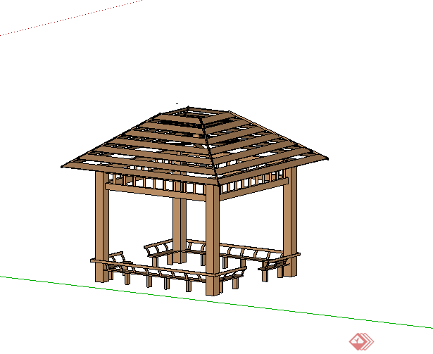 某现代木质景亭设计SU模型素材3(2)