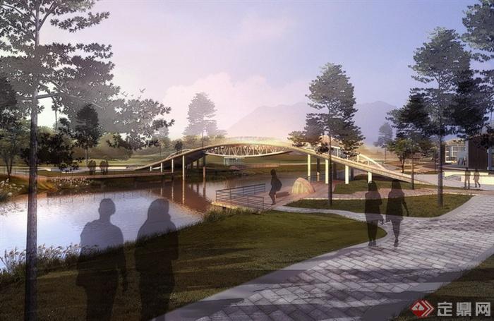 某公园景观设计之观景桥效果图PSD分层素材