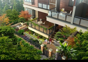 某居住楼庭院景观设计效果图PSD格式