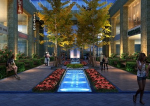 景观设计之商业街花坛喷泉景观效果图（PSD格式）