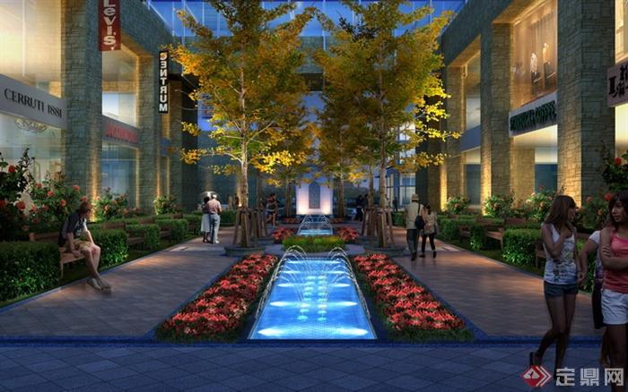景观设计之商业街花坛喷泉景观效果图（PSD格式）