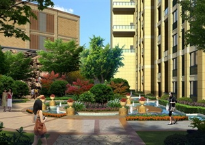 景观设计之住宅小区花坛喷泉景观效果图（PSD格式）