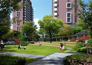 某住宅区中央草坪景观设计效果图PSD格式