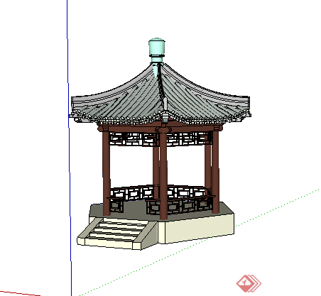 某古典中式六角亭设计su模型素材