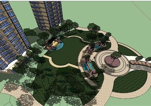 某小区中央广场景观设计SU(草图大师)模型