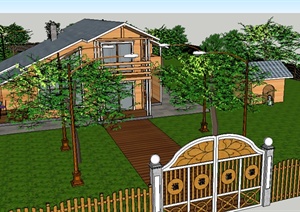 某居住别墅庭院景观设计SU(草图大师)模型素材