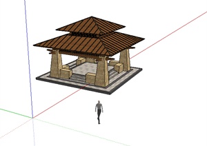某现代中式景观亭设计SU(草图大师)模型素材