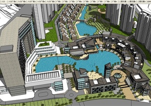 现代大型山地商业广场、住宅、酒店建筑设计SU(草图大师)模型